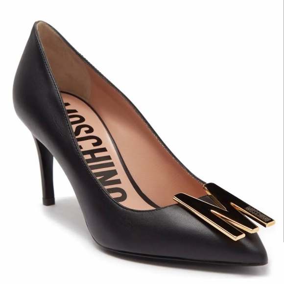 Moschino Shoes - Moschino M Logo Plaque Appliqué Leather Heels